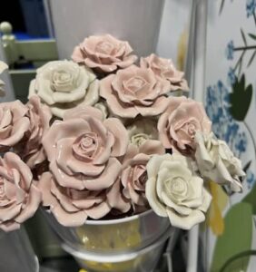 Ceramic Pink White Rose on Stem (1)