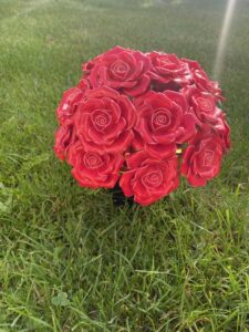 bouquet of ceramic red roses for grave vase