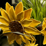 large ceramic sunflower on stem