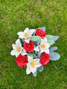 luxury grave flower pot roses and lilies