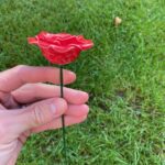 single ceramic red rose for grave