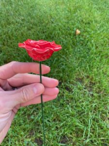 single ceramic red rose for grave